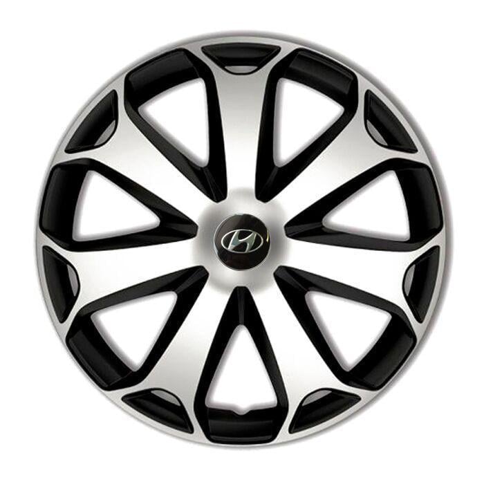 Колпаки для колес 4 Racing Mega R16 с логотипом Hyundai 4 шт. Silver/Black