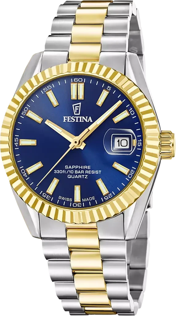 Наручные часы мужские Festina Classic Steel Swiss Made F20085/B с водозащитой 100 м и синим циферблатом
