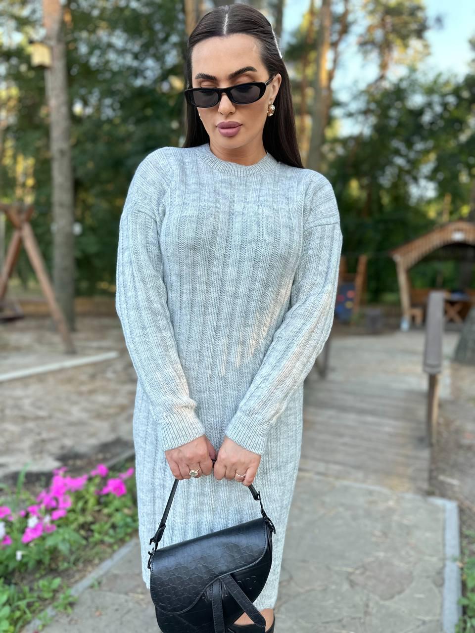 Сукня Vishnya в'язана під горло р. 42-56 Сірий (759-нс) - фото 11