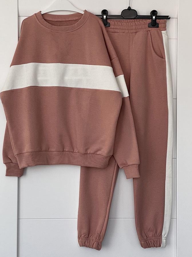 Спортивный костюм для девочки свитшот и брюки 140 см Пудровый (2410)