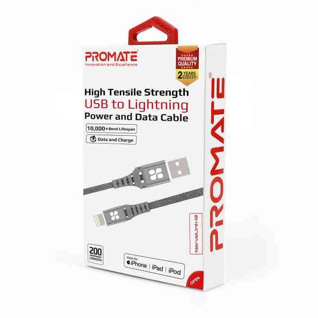 Кабель Promate NerveLink-i2 USB/Lightning MFI 2.4А 2 м Grey - фото 6