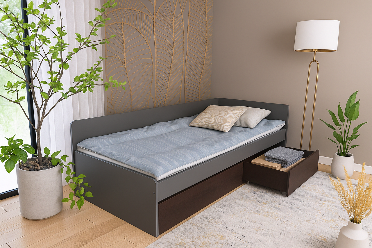 Кровать детская с ящиками Еверест 800 ЩИТ ДСП Графитовый/Венге (е-207463)