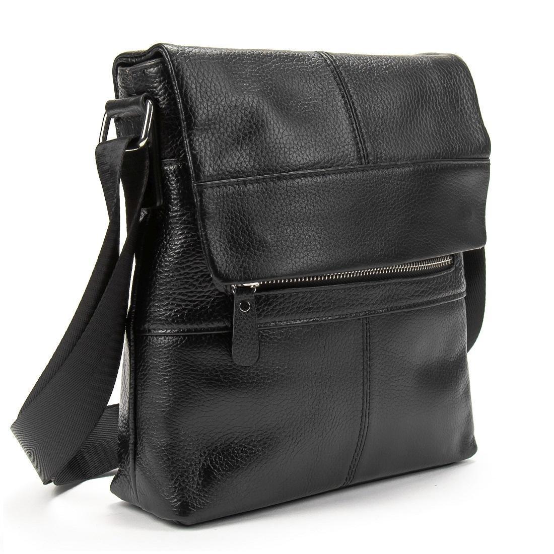 Сумка чоловіча шкіряна Tiding Bag M56-17207A з клапаном Чорний (2656559115)