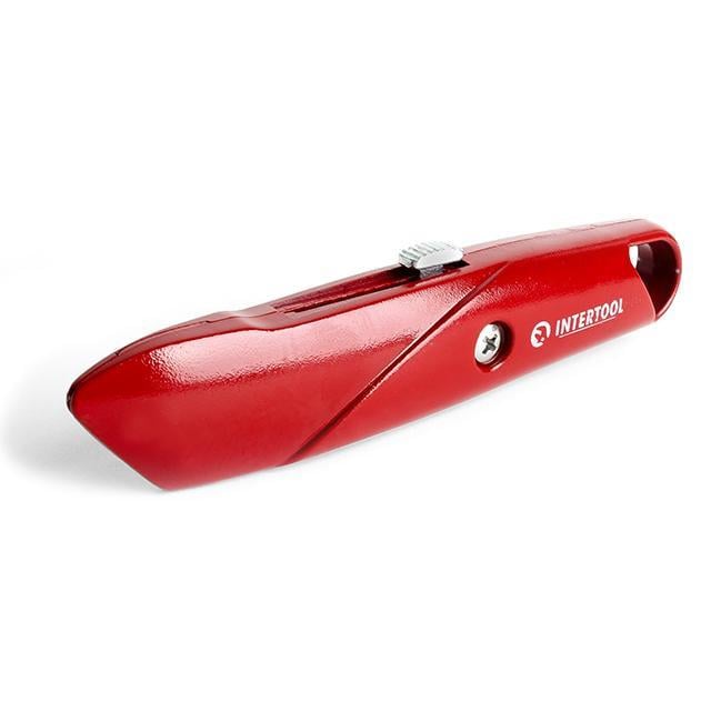 Нож трапецевидный Intertool HT-0505 с выдвижным лезвием/металлический корпус 60x19 мм (10090701)