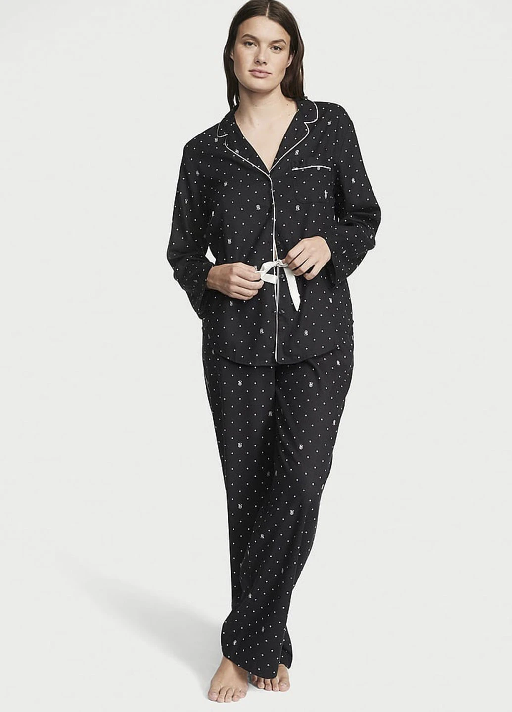 Піжама жіноча Victoria's Secret Flannel Long Pajama Set фланелева M Чорний (15271421)