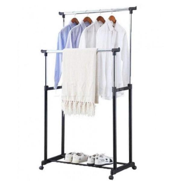 Вішалка для одягу подвійна регульована Double-Pole підлогова телескопічна (9093)
