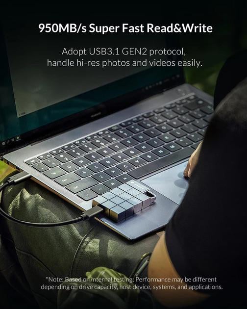 Внешний накопитель Yottamaster External Solid State Drive 1TB USB 3.2 Gen2 /Type-C GEN2 /Portable SSD 940 MB - фото 3