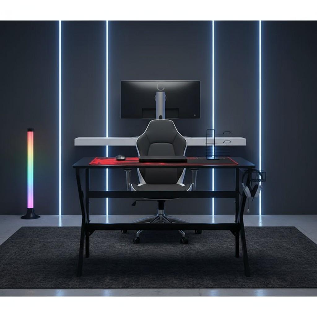 Комп’ютерний стіл ігровий RGB з тримачем для навушників Чорний (29714298) - фото 6