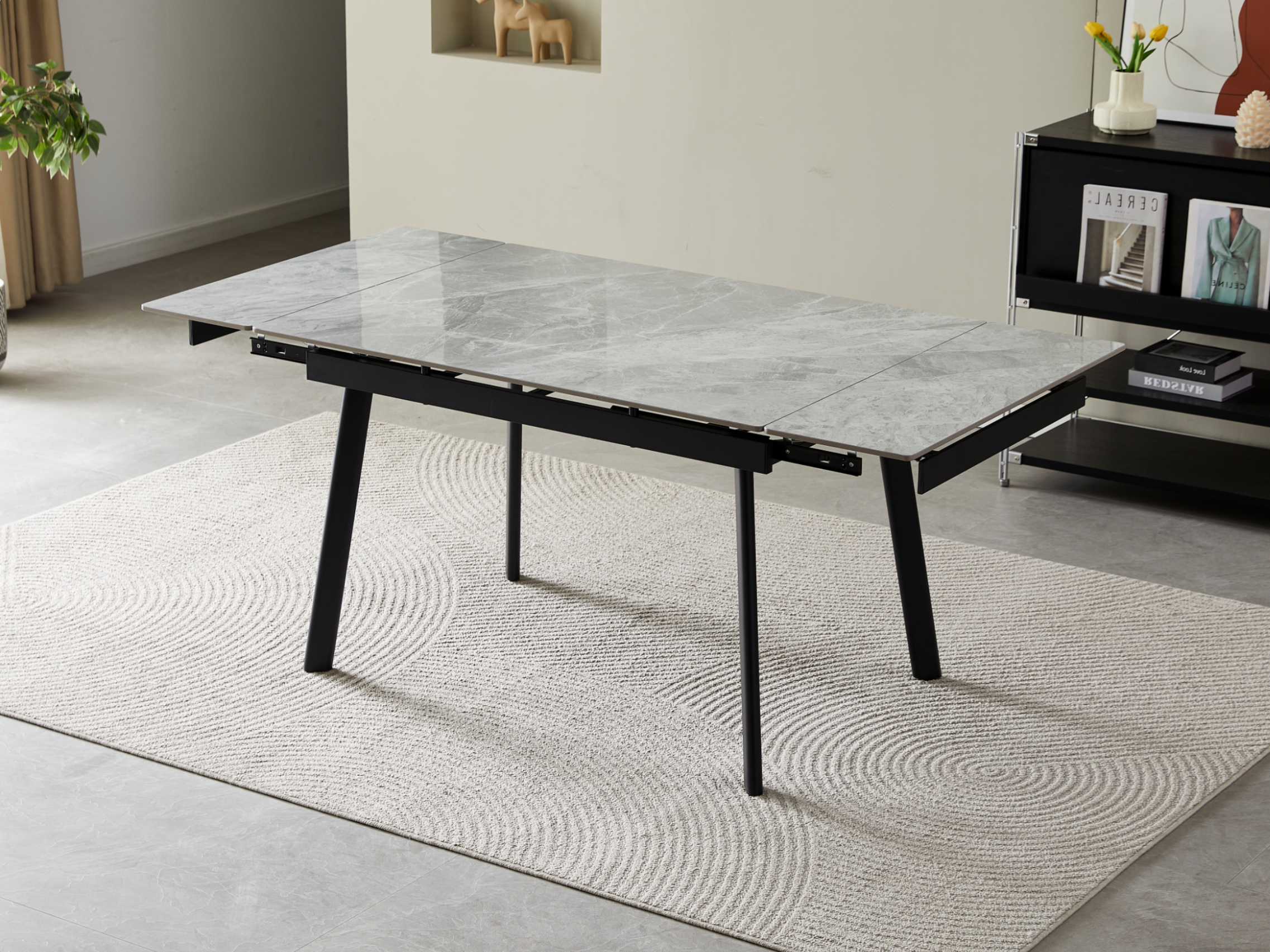 Стол обеденный раздвижной Vetro Mebel 1200-1800x850x760 мм Бьянко карарра грей/Черный (TМ-98-1) - фото 5 Стол обеденный раздвижной Vetro Mebel 1200-1800x850x760 мм Бьянко карарра грей/Черный (TМ-98-1) - фото 5