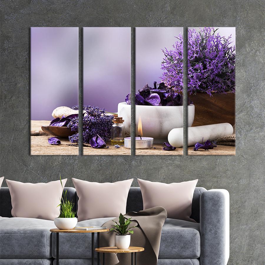 Картина модульная из 4 частей Пурпурные ароматные цветы и свеча XL 209x133 см (78-41)