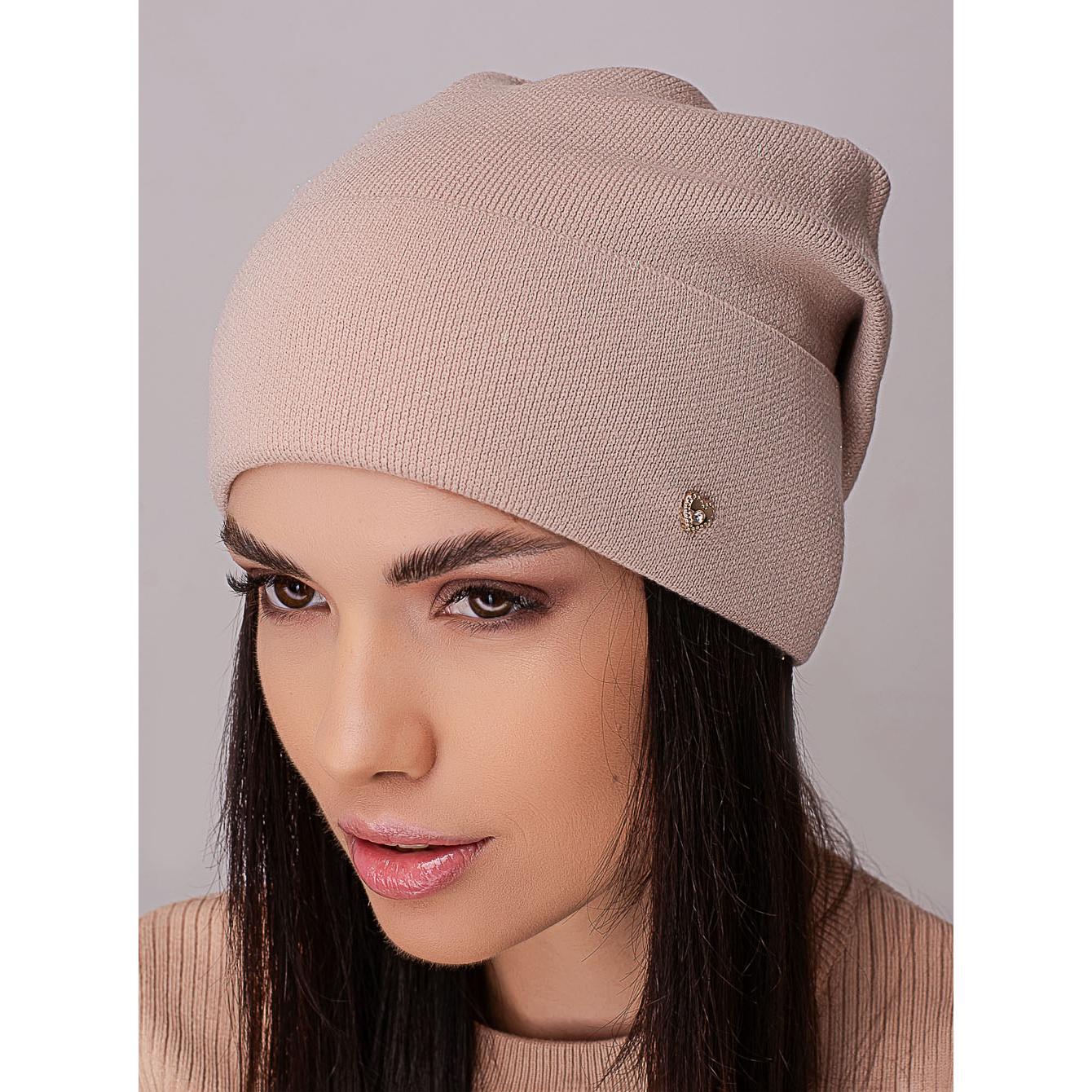 Шапка женская Leks ИНДИГО без подкладки шерстяная с отворотом гладкого вязания one size Бежевый (215446) - фото 1