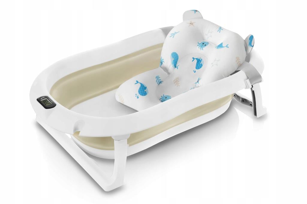 Ванночка детская складная Дельфины Premium с подушечкой и термометром Бежевый (26123036)