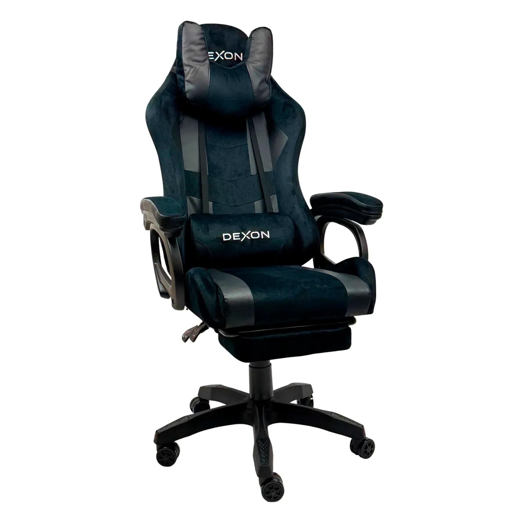 Кресло геймерское с подставкой для ног из экокожи и велюра для ПК Черный (381906)