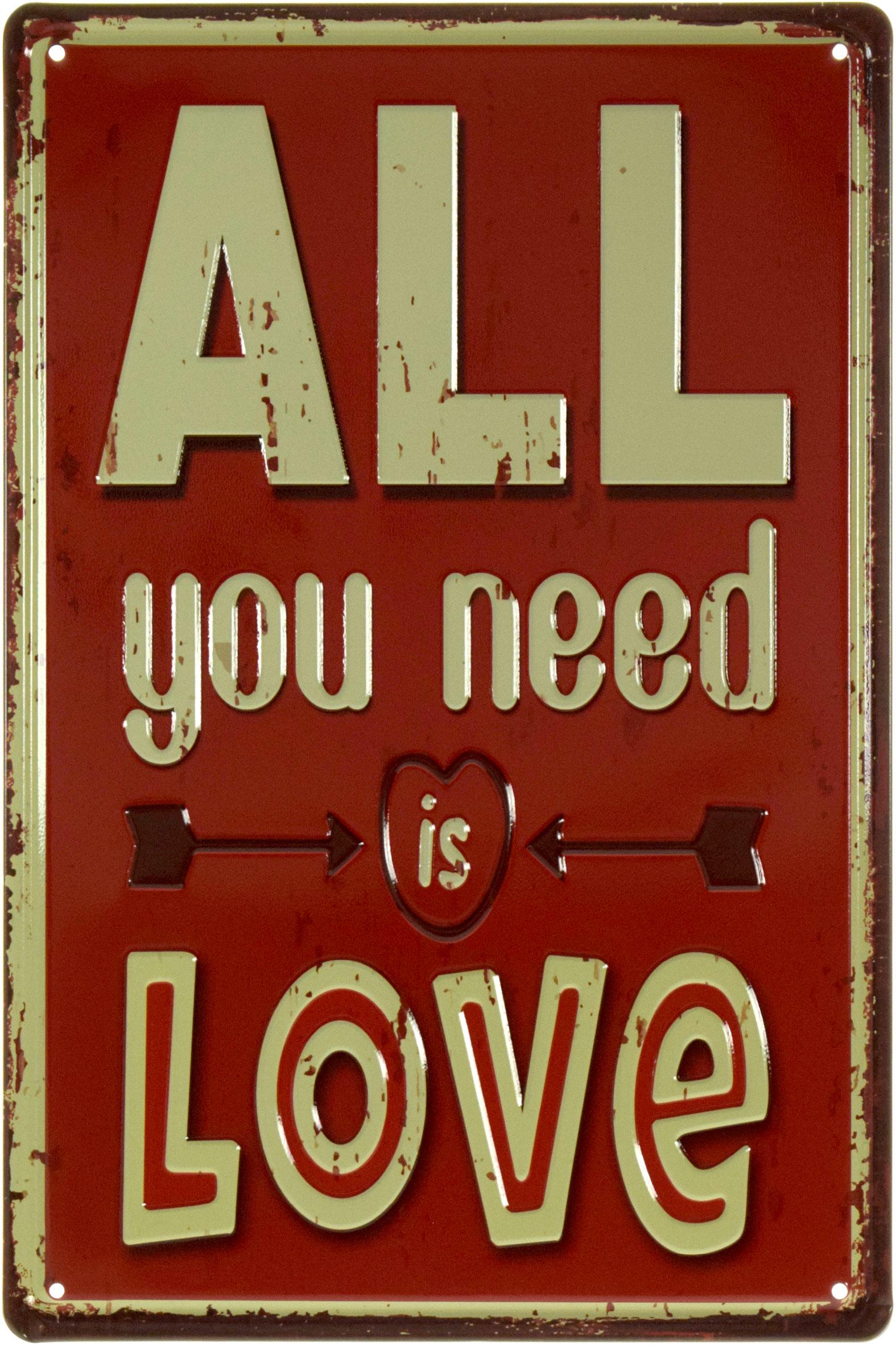 Табличка металлическая Все, Что Тебе Нужно Это Любовь/All You Need Is Love 20x30 см