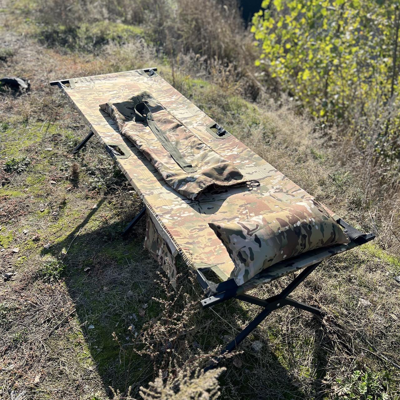 Розкладачка армійська посилена Aforse тип НАТО до 260 кг з кишенею/подушкою і чохлом Мультикам (2422469402)