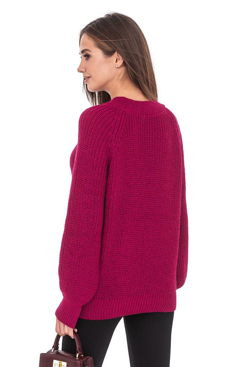 Свитер женский свободный крупной вязки SVTR р. 48-52 Малиновый (472) - фото 5