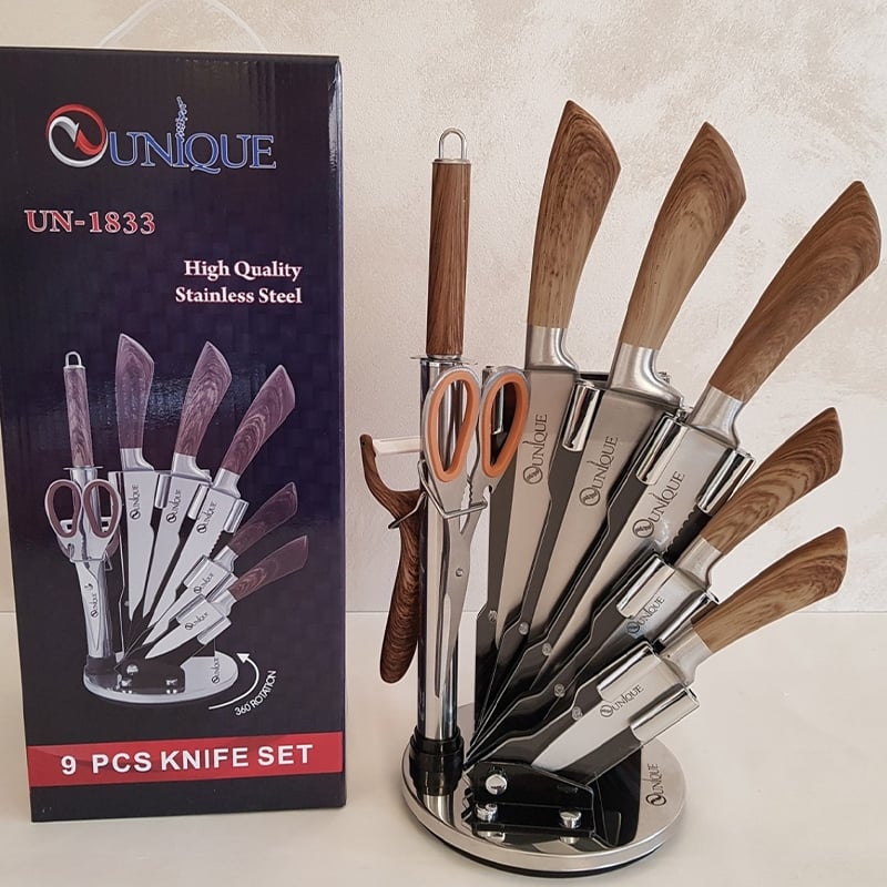 Набір ножів кухонних Unique UN-1833 wood нержавіюча сталь з підставкою 9 пр. (23793743) - фото 11 Набір ножів кухонних Unique UN-1833 wood нержавіюча сталь з підставкою 9 пр. (23793743) - фото 11