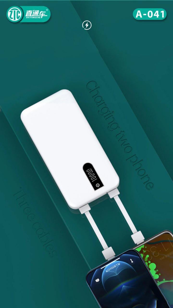 Зарядка портативная со встроенными шнурами A-041 10000 mAh Белый - фото 5