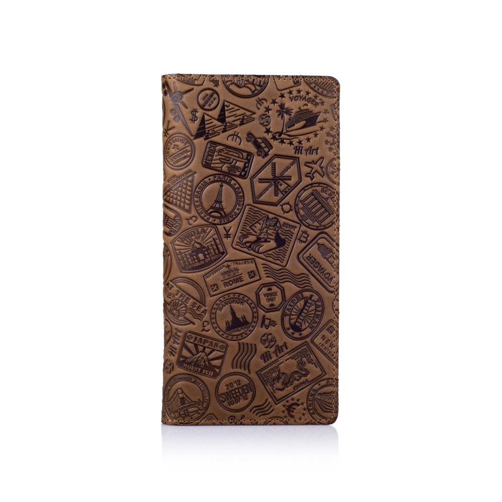 Кошелек Let's Go Travel из натуральной кожи и художественным тиснением на 14 карт Оливковый (WP-02-S19-1020-T007)