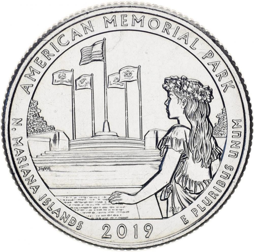 Коллекционная монета США 25 центов квотер 2019 D «47-й парк Мемориал парк» UNC