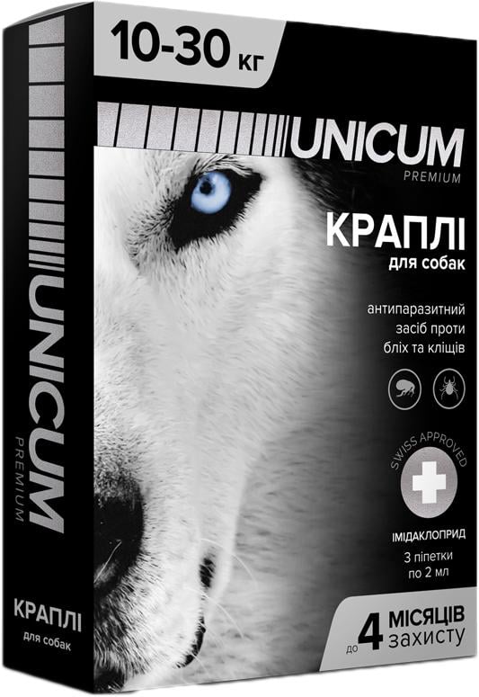 Краплі на холку UNiCUM Premium від бліх та кліщів для собак 10-30 кг 3 шт. (4820150201807)