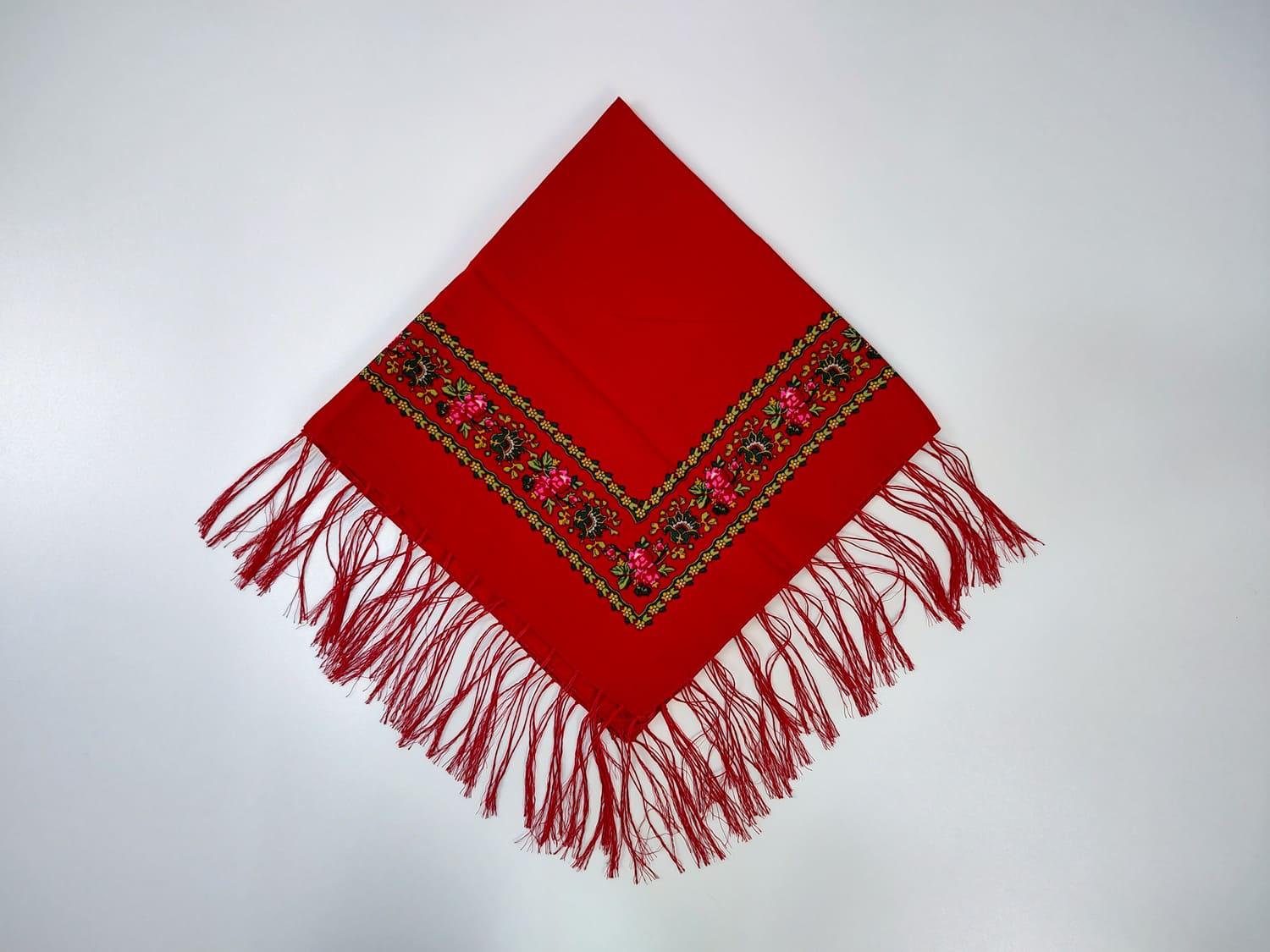 Платок с тороками Цветочная лента 80x80 см Красный (30314587)