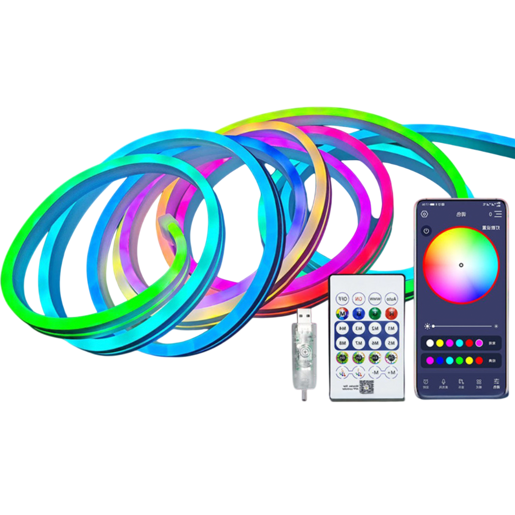 Гибкая светодиодная неоновая лента RGB USB 2 м 5V с пультом через Bluetooth и музыкальным режимом (Е500277)