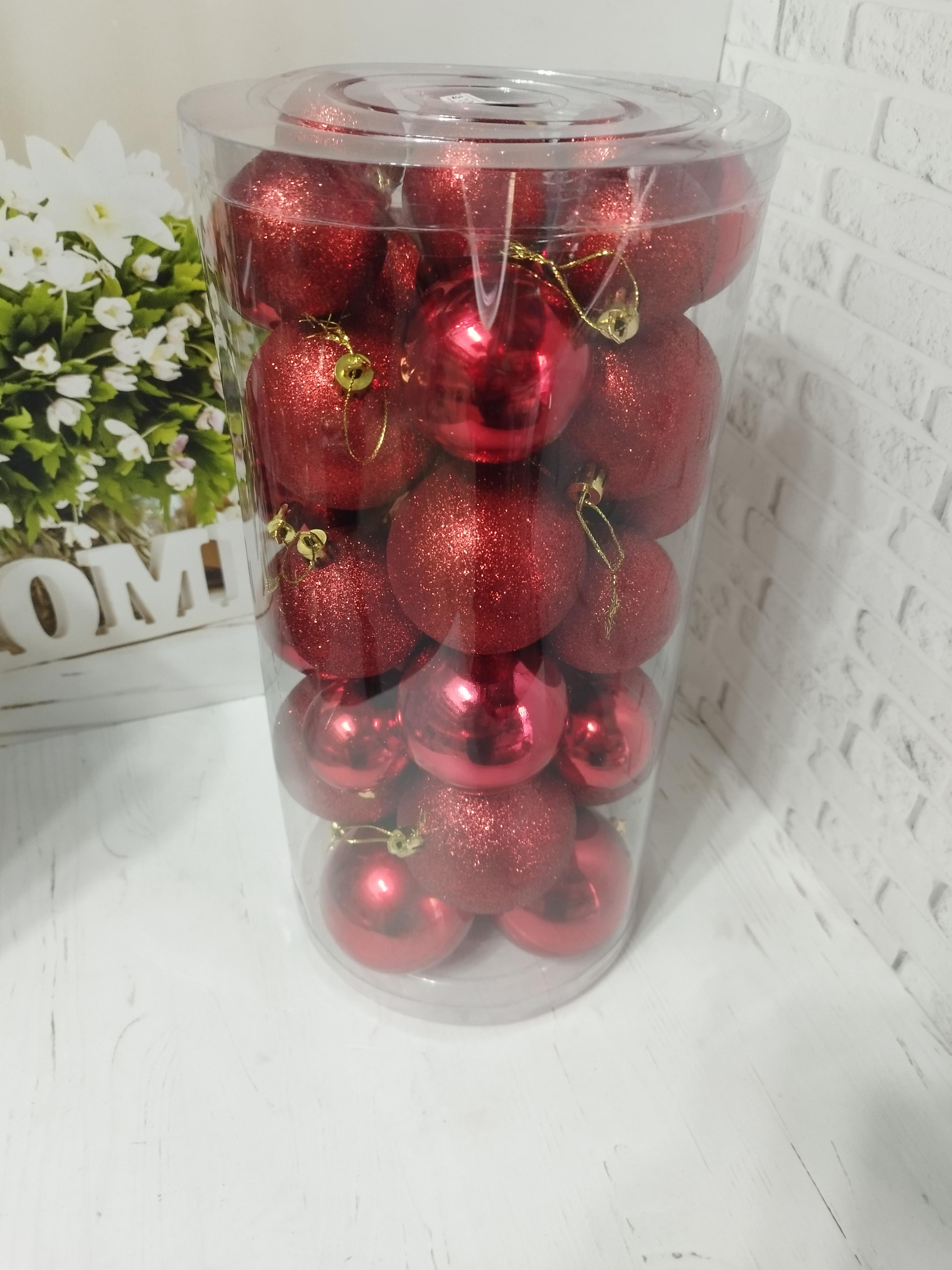 Набор новогодних шаров на елку пластиковые 7/6/5 см 40 шт. Красный (DKS765MIX-10)