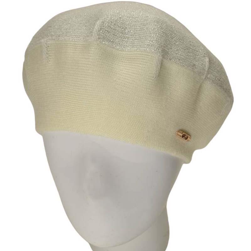 Берет жіночий Lirus Клео подвійний вовняний тонкої в'язки з люрексовою ниткою Молочний (111319)