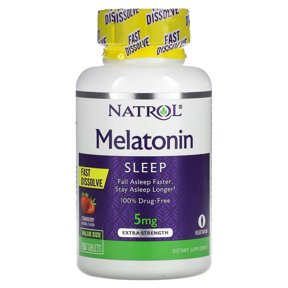Мелатонин Natrol Melatonin Fast Dissolve Extra Strength вкус клубники быстрорастворимый повышенной силы 5 мг 150 таблеток