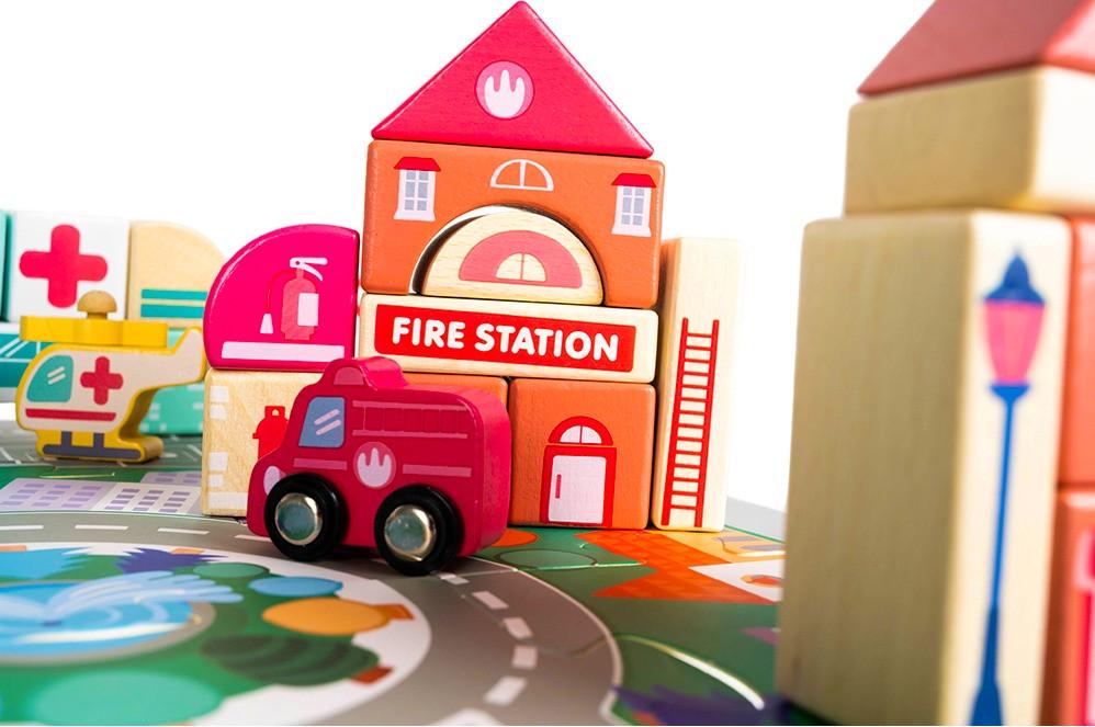 Конструктор деревянный Iso Trade City 115 деталей с ковриком-пазлом и транспортом (11228) - фото 3