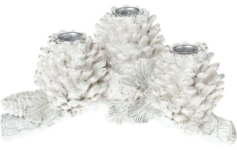 Декоративный подсвечник Шишки 22 см на 3 свечи Белый