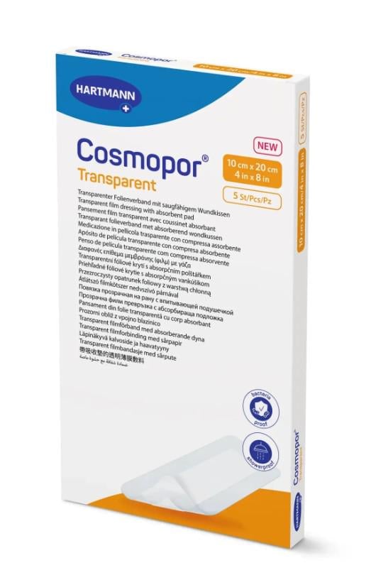 Пов’язка плівкова з абсорбуючою подушечкою Cosmopor Transparent 10х20 см Прозорий