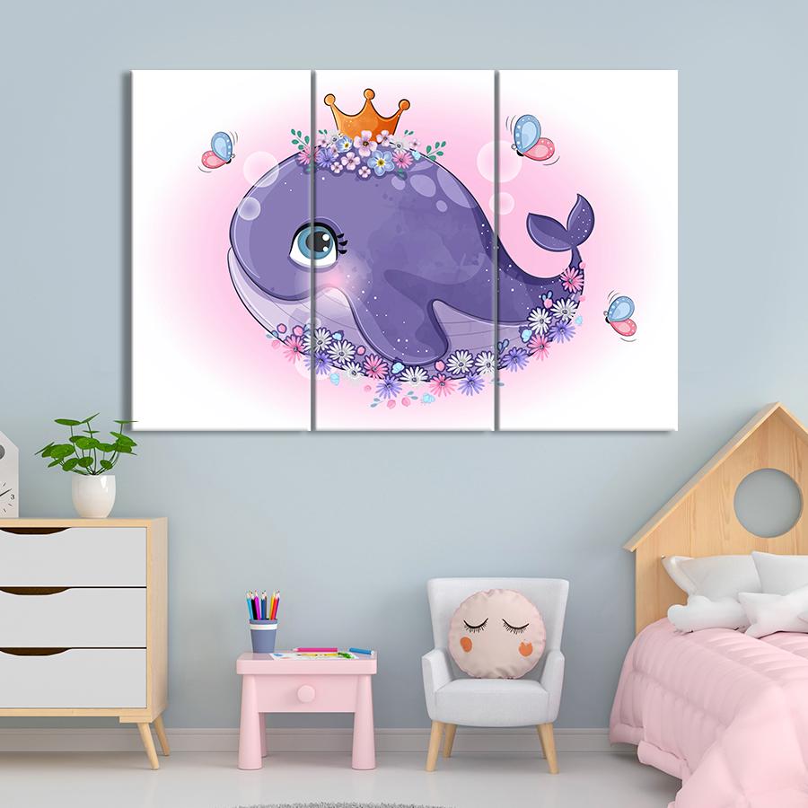 Картина в детскую комнату Королевский кит среди цветов 156x100 см (A1413-3)