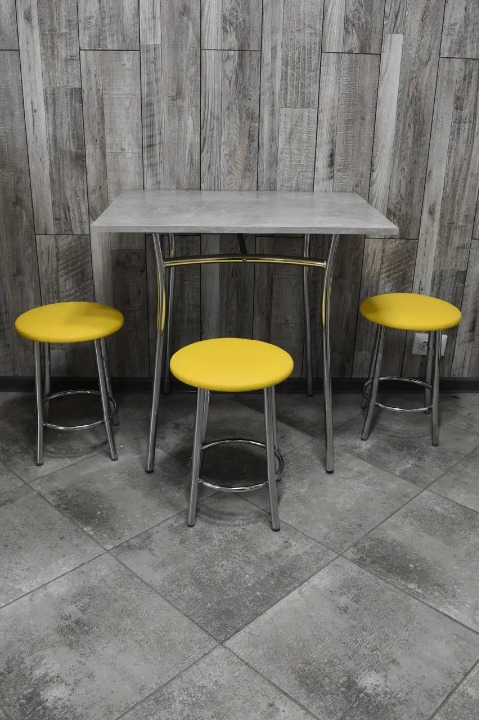 Кухонний комплект Teddy Тріо стіл/табурети 3 шт. в хром-корпусі 60х80х75 см Бетон/Жовтий (28374222)