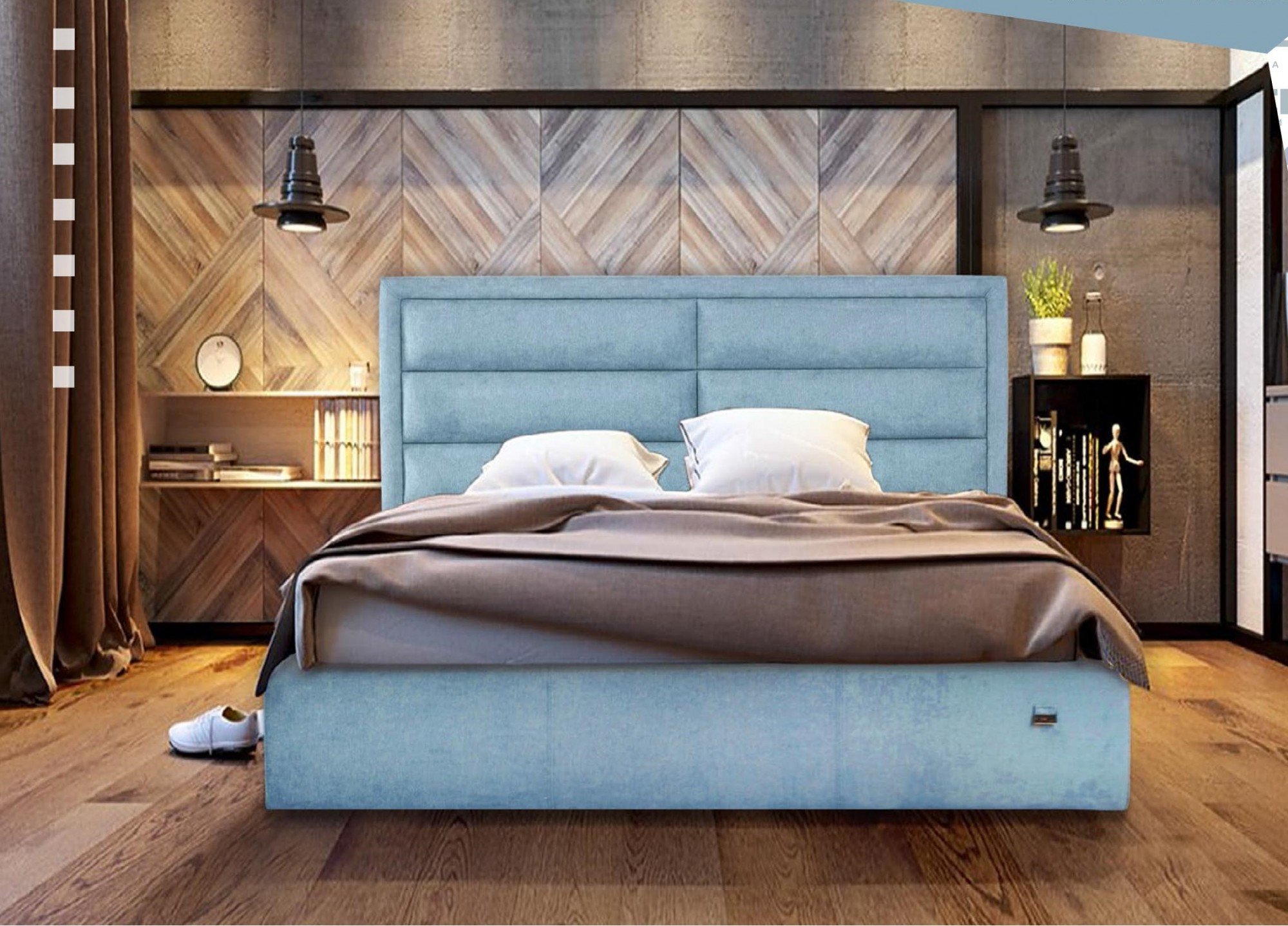 Кровать с подъемным механизмом двуспальная Orlando Comfort Jeans 160х200 см Синий