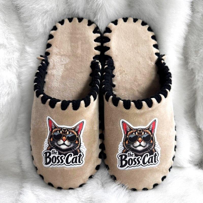 Домашние тапочки женские Boss Cat велюровые с закрытым носком/фетровая подошва р. 38/39 Бежевый (VE-21-240-38/39)