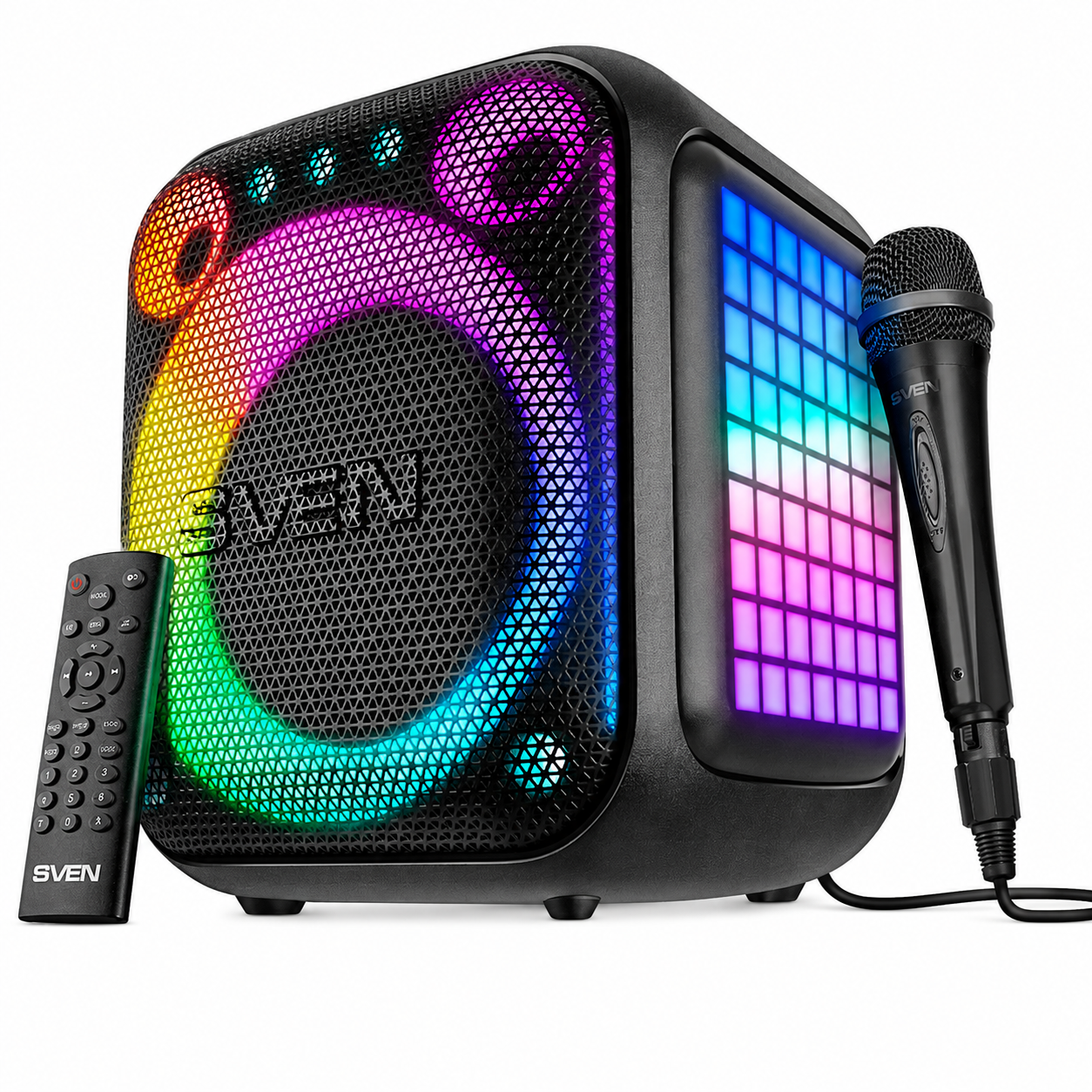 Портативная Bluetooth-колонка Sven PS-880 110 Вт с RGB-подсветкой и караоке Чорний