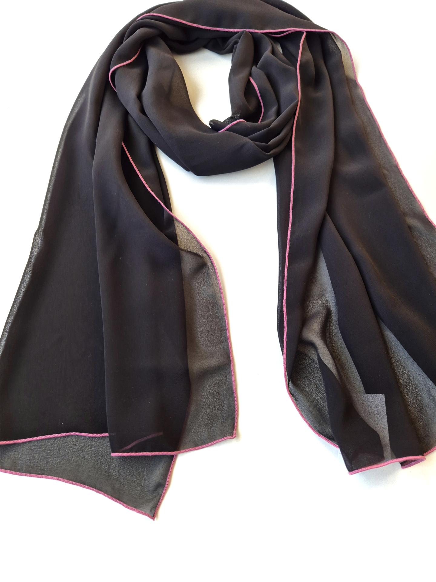 Шарф жіночий з бузковою окантовкою весна-осінь-літо 180х47 см Чорний (15147) - фото 2