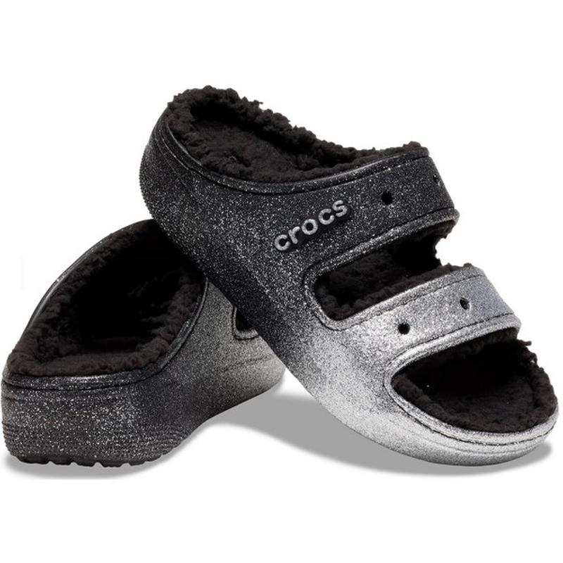 Сабо жіночі утеплені Crocs Classic Cozzzy Glitter sandal р. 37-38 Сріблястий (19758)