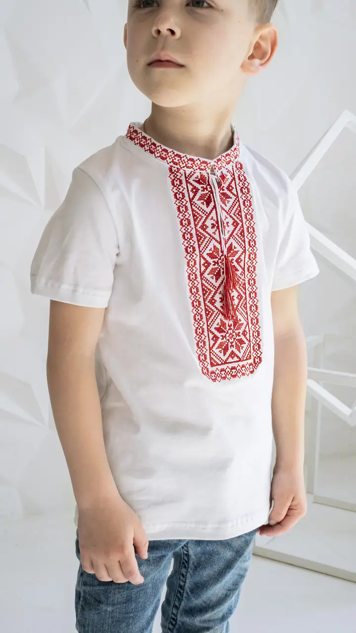 Футболка-вышиванка детская на мальчика трикотажная 128 см Белый (дхл-07-128) Футболка-вышиванка детская на мальчика трикотажная 128 см Белый (дхл-07-128)