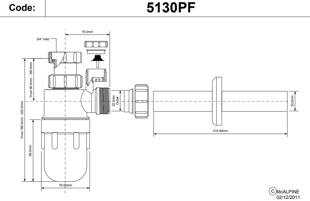 Сифон для умивальника Mcalpine 1,1/4"х32 мм з розповітрювачем (5130PF) - фото 2