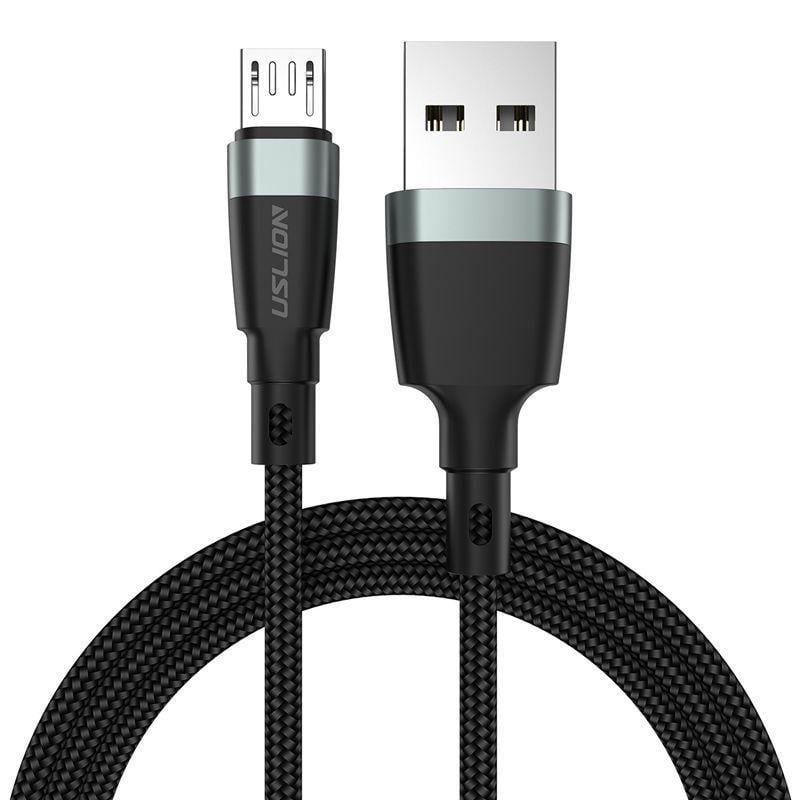 Кабель USB USLION microUSB USB 3А провід швидкої зарядки для телефону 2 м Чорний - фото 1