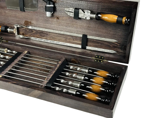 Набір шампурів у кейсі Оріон середній дерев'яний з нержавіючої сталі (2-10-KS-7609) - фото 2 Набір шампурів у кейсі Оріон середній дерев'яний з нержавіючої сталі (2-10-KS-7609) - фото 2