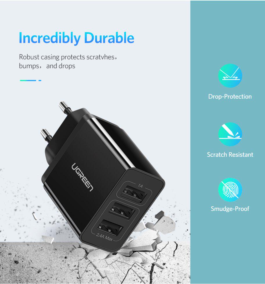 Зарядное устройство сетевое UGREEN ED013 3хUSB White (50817) - фото 8 Зарядное устройство сетевое UGREEN ED013 3хUSB White (50817) - фото 8