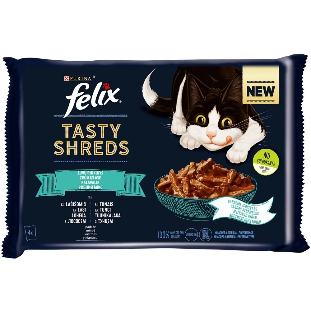 Вологий корм для кішок Purina Felix Tasty Shreds рибний 4 шт. по 80 г (7613287650948) Вологий корм для кішок Purina Felix Tasty Shreds рибний 4 шт. по 80 г (7613287650948)