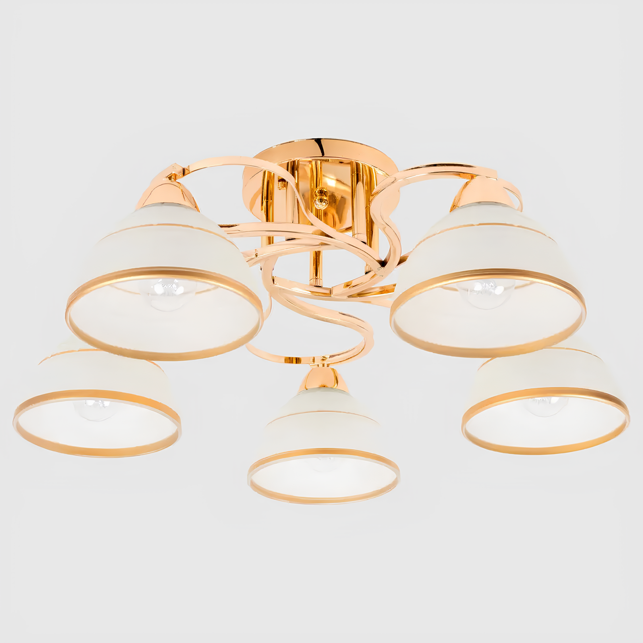 Люстра Svet на пять стеклянных плафонов на металлическом каркасе под лампы Е27 Золотисто-белый (SH-8080/5 FG) Люстра Svet на пять стеклянных плафонов на металлическом каркасе под лампы Е27 Золотисто-белый (SH-8080/5 FG)