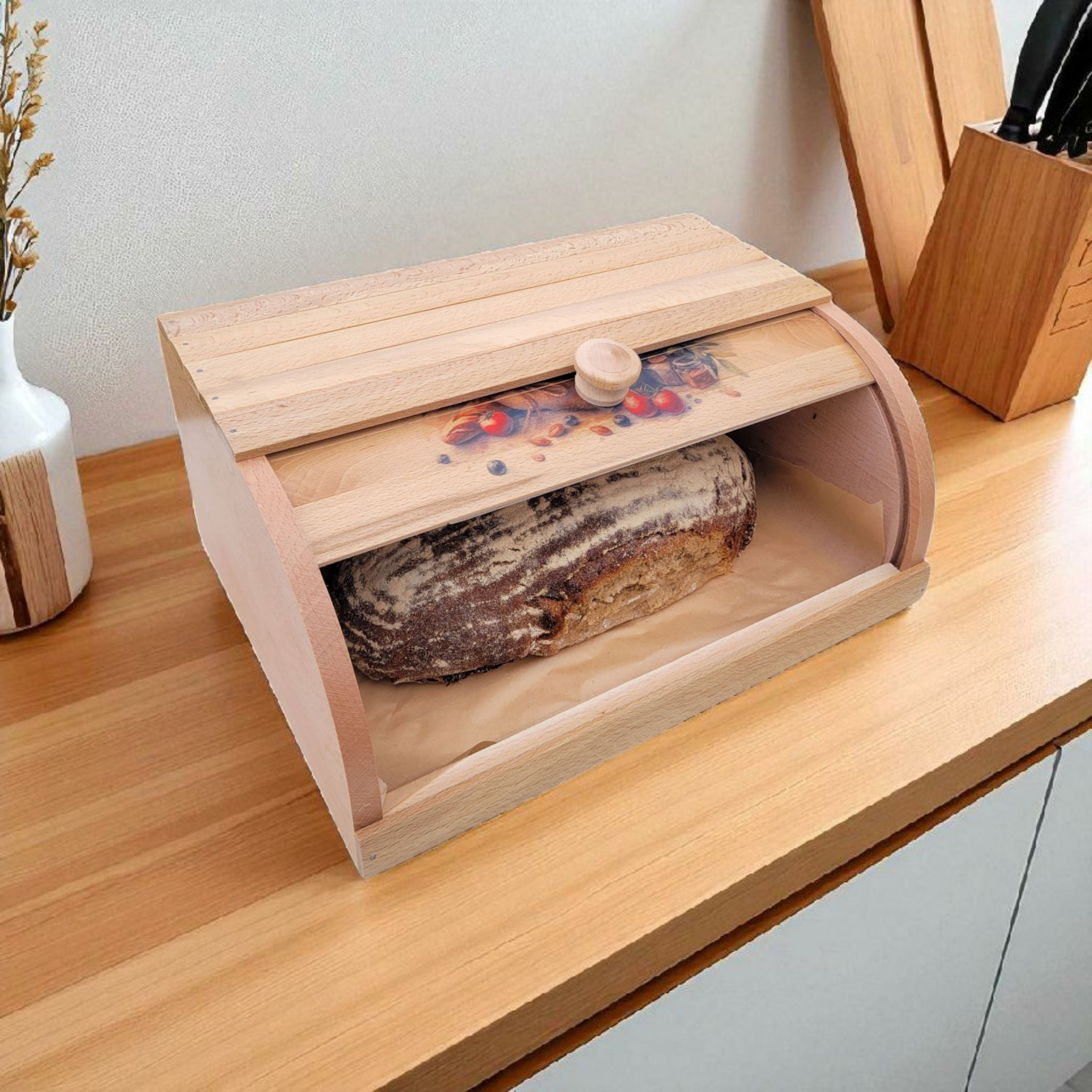 Хлебница деревянная из бука с декоративным рисунком 37,5×27×16 см ручная работа (35478143) - фото 4