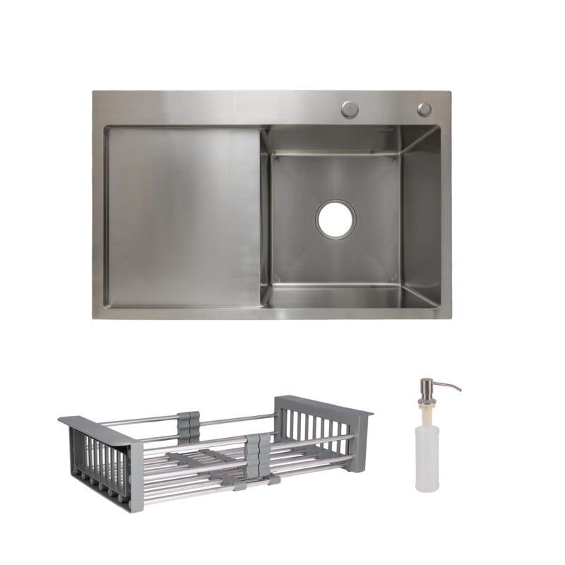 Комплект Lidz Handmade H7849L мойка для кухни интегрированное крыло слева Brushed/с дозатором/Lidz (2622386111)