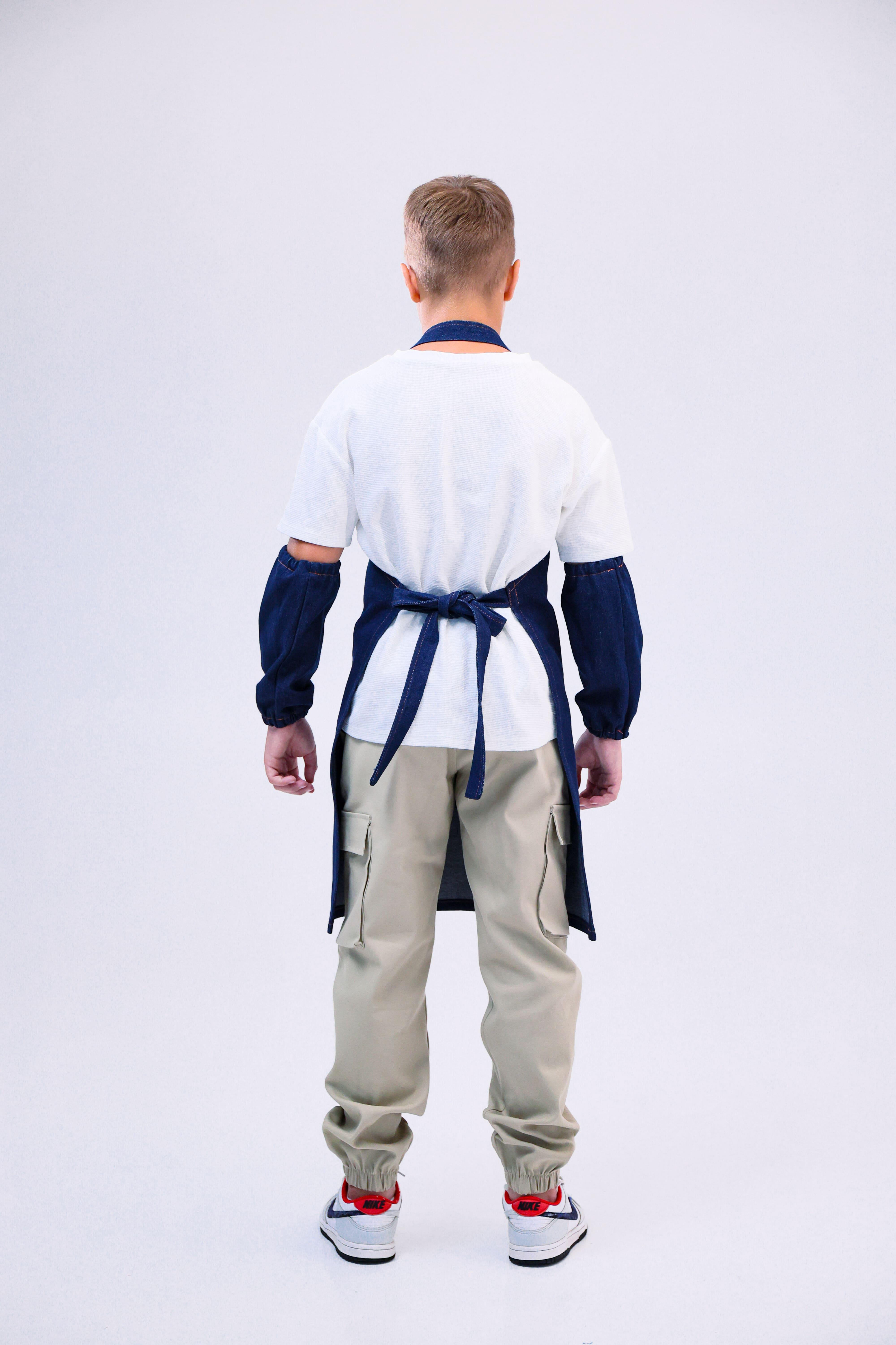 Фартук для уроков труда с нарукавниками из джинсовой ткани для школы (п/хл-дж134) - фото 4